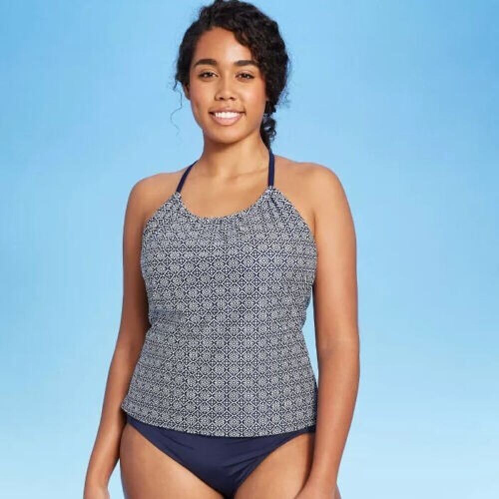 Kona Sol Racerback Swim Tankini Top Navy White Geometric Print Size XS (0-2)